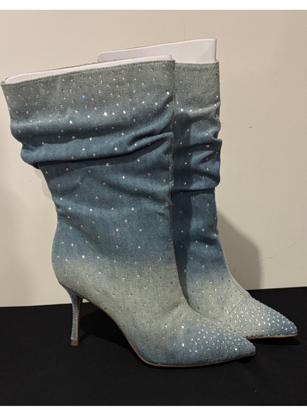 Thalia Sodi Ombré Denim Raquell Slouch Pointed-Toe Embellished Dress Boots sz 7